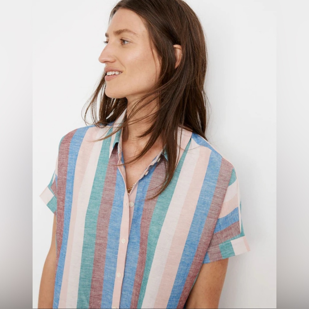Madewell Striped Button-Down Shirt Dress - linen blend